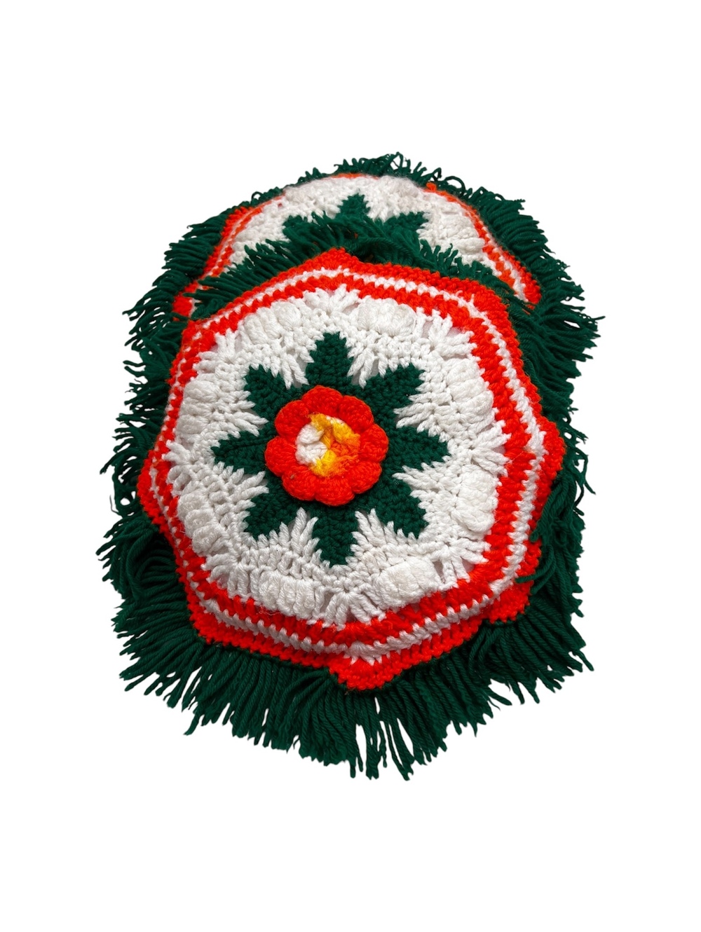 Pair of vintage 1970 hand crocheted assent fringe pillows granny core decor